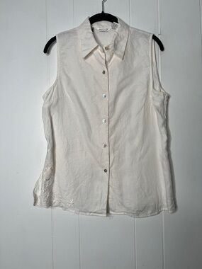 Richard Malcolm 100% Irish Linen Sleeveless Button-Front Ivory Top Size L